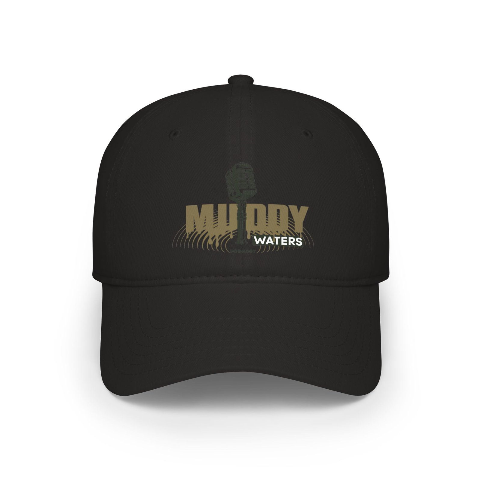 Muddy Waters Podcast Low Profile Baseball Cap - Red with Microphone Design - Image 5