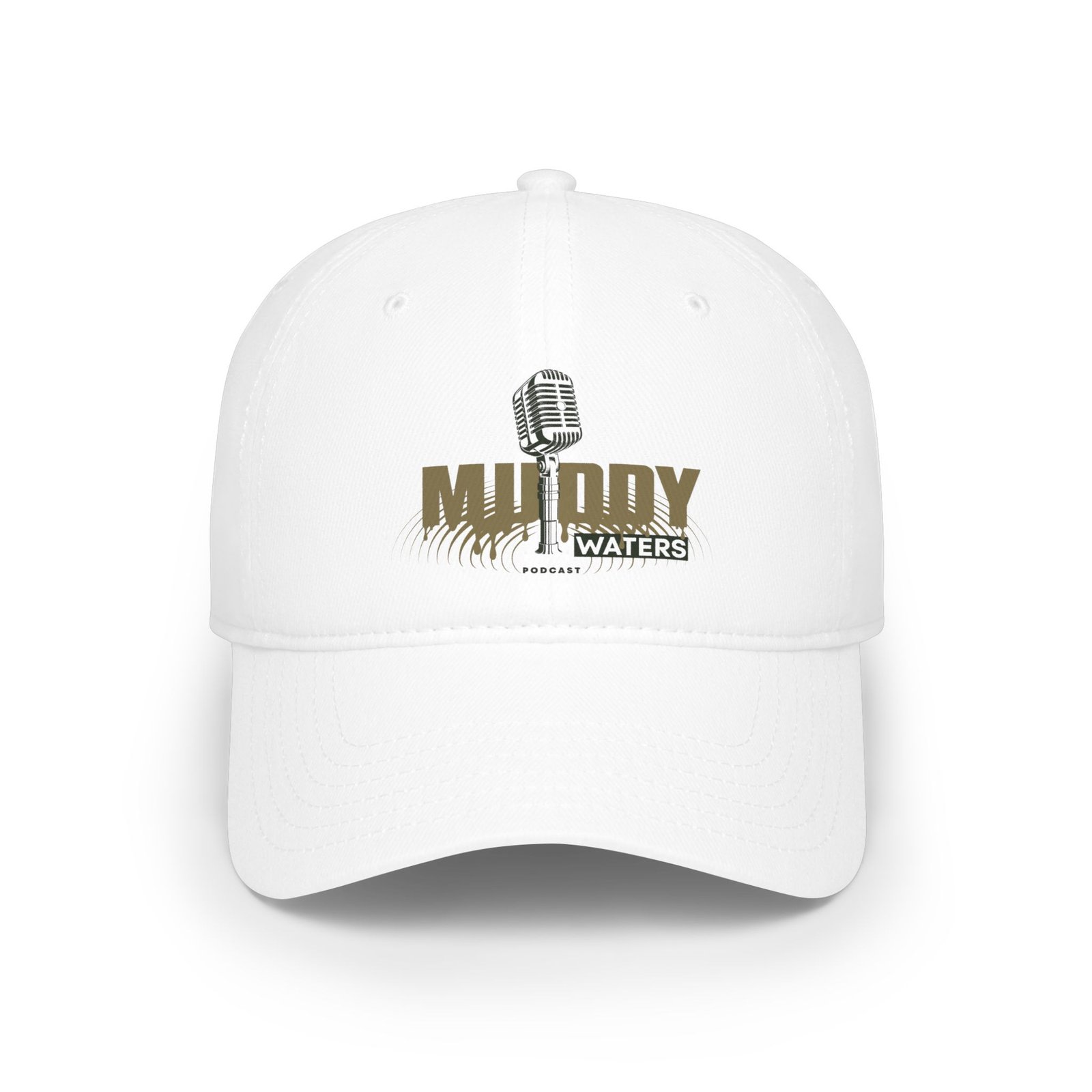 Muddy Waters Podcast Low Profile Baseball Cap - Red with Microphone Design - Image 21