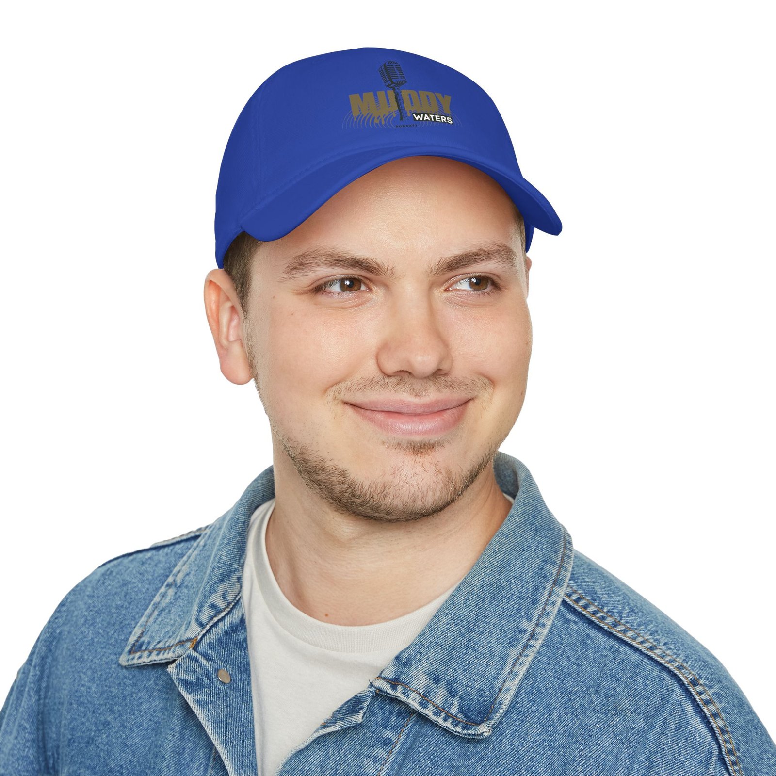 Muddy Waters Podcast Low Profile Baseball Cap - Red with Microphone Design - Image 16