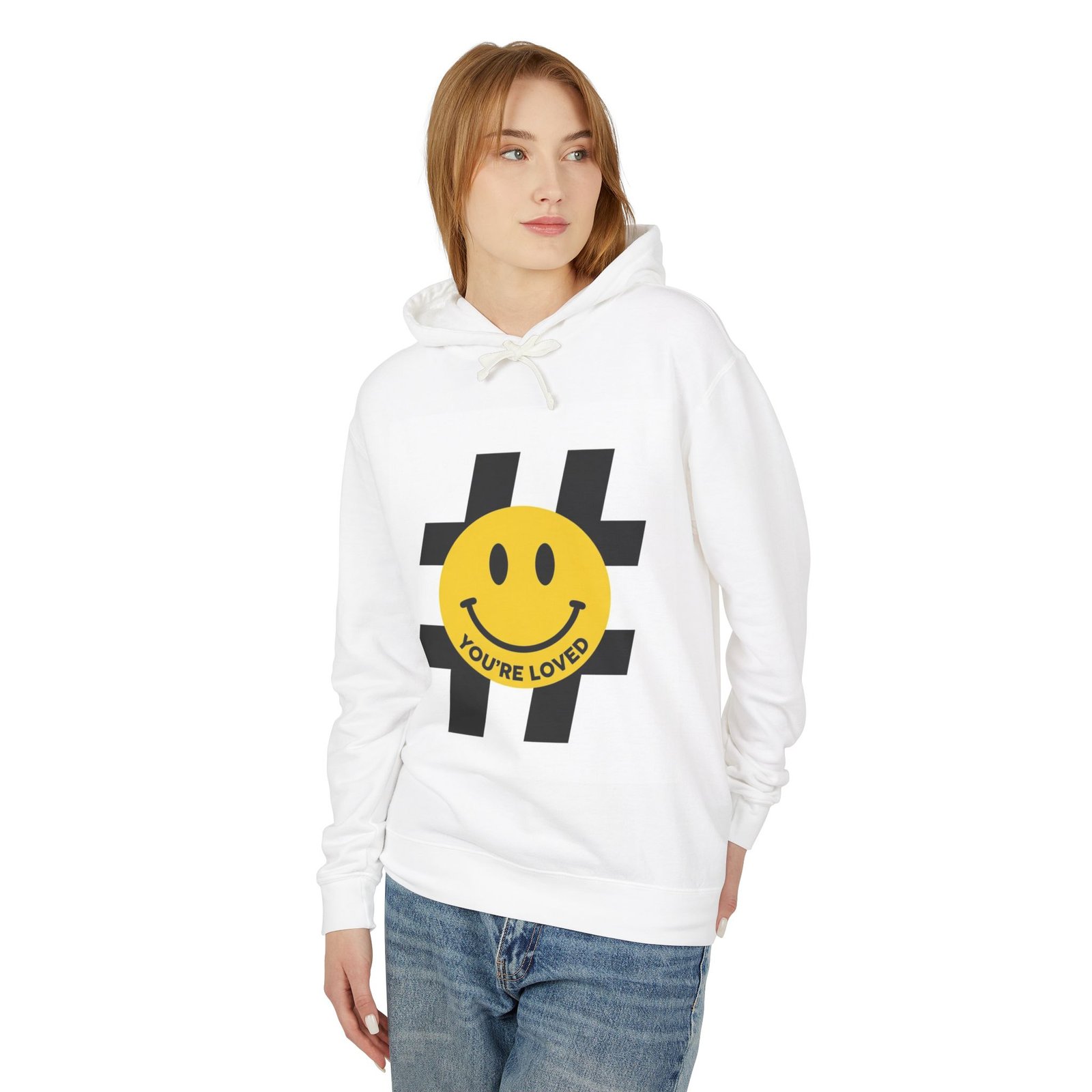 Hoodie - Smiley "You're Loved" Hashtag Graphic - Image 3