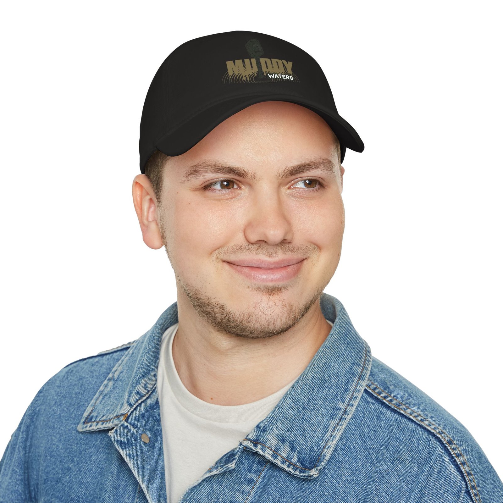 Muddy Waters Podcast Low Profile Baseball Cap - Red with Microphone Design - Image 8