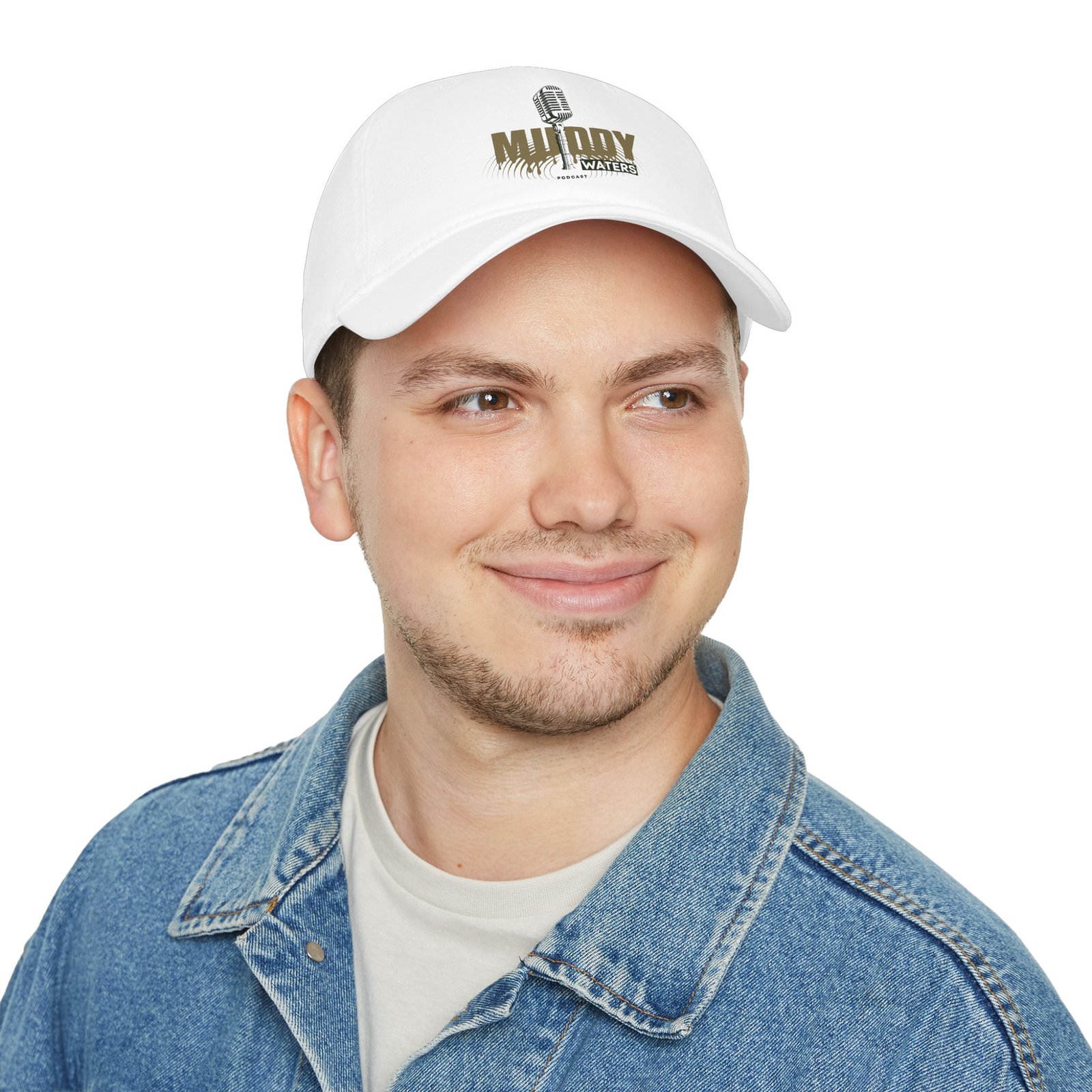 Muddy Waters Podcast Low Profile Baseball Cap - Red with Microphone Design - Image 24